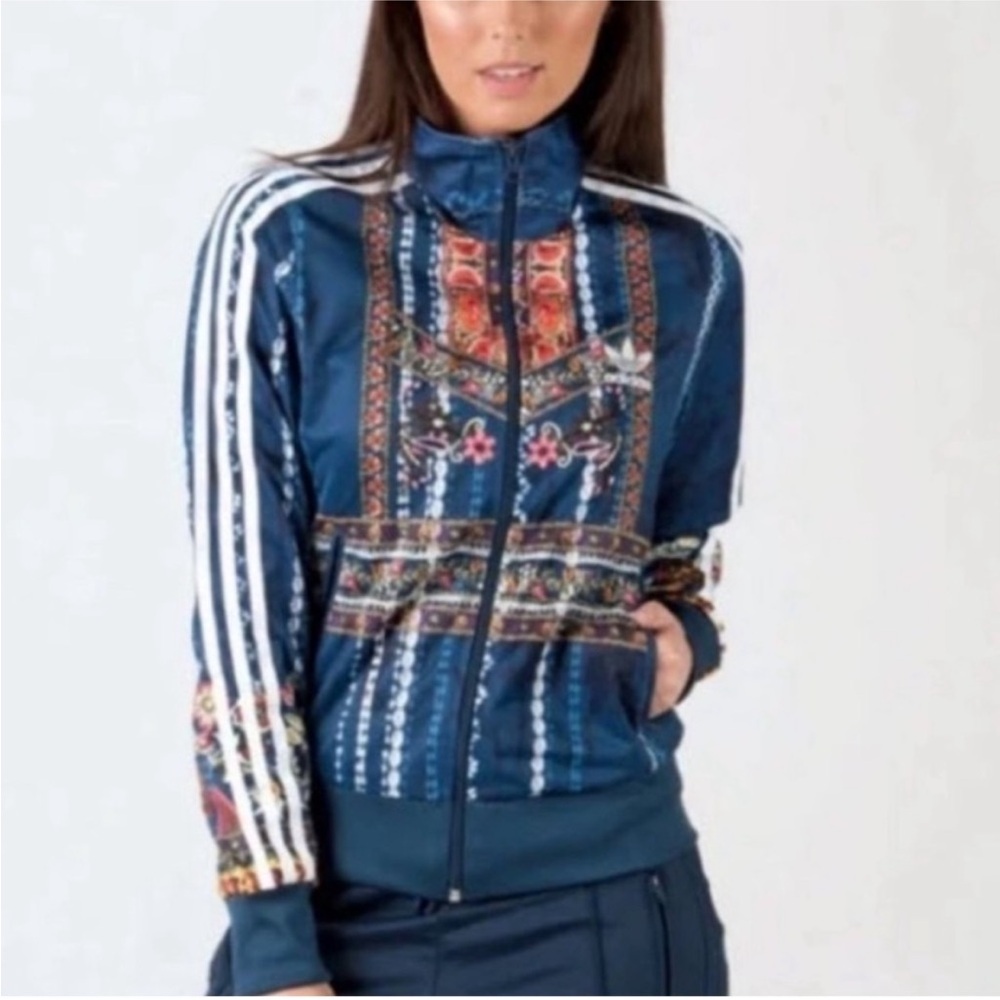 Farm Rio + adidas Cirandiera Blue Floral Zipper Front Jacket Size M - Picture 2 of 14